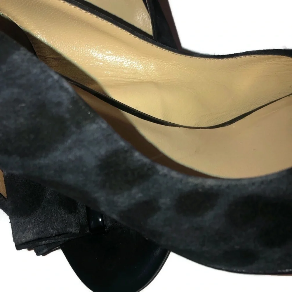 Kate Spade Leopard Pattern Pump Heels Ribbon  Suede Black Gray Made In Italy 10B